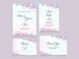Floral Wedding Invitation Suite Like As Save The Date, RSVP And Thank You Card Illustration. vector