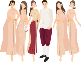 skön Lycklig kvinna brud brudgum och tärna i thai traditionell klänning klänning bröllop ceremoni png