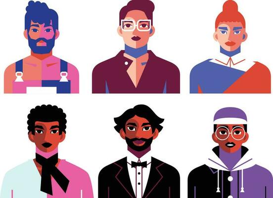 people set. Set of men avatars with different hairstyles. Vector illustration in flat style