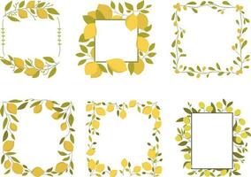 Set of floral frames with yellow flowers and leaves. Vector illustration.