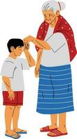 parent and children.  Grandmother and grandson standing together vector Illustration