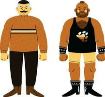 illustration of a person. Vector illustration of a fat man with a beard and a mustache in a knitted sweater and pants