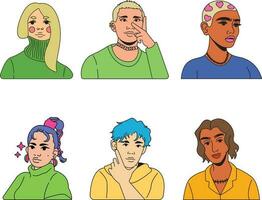 set of people. Set of people with different facial expressions. Vector illustration in cartoon style.