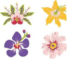 set of flowers. Set of vector hand drawn doodle flowers. Isolated on white background.