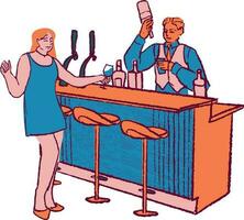 Barman serving drinks to customers at counter. Isolated flat vector illustration