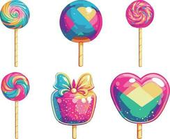 set of lollipops. Colorful lollipops with heart shaped lollipops in cartoon style. Vector illustration