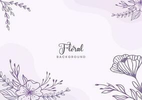 Beautiful Purple floral background with hand drawn leaves and flower border on pastel flat color for wedding invitation or engagement or greeting card vector