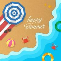 Happy Summer Concept With Top View Of Beach Background. vector