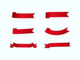 Empty Red Curved Ribbon Set On White Background. vector