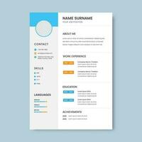 Professional Resume Letterhead Layout With Given Space For Photo Edit. vector