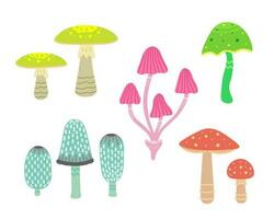 toadstools set, retro mushrooms. Illustration for printing, backgrounds, covers and packaging. Image can be used for greeting cards, posters, stickers and textile. Isolated on white background. vector