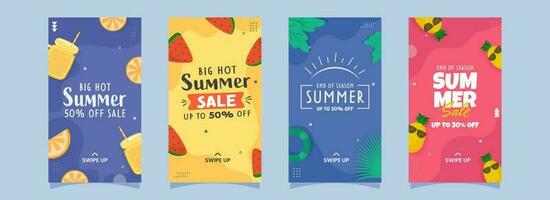 Summer Sale Template Or Flyer Design With Different Discount Offers In Four Color Options. vector