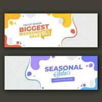 Season Biggest Sale Header Or Banner Design With Given Space For Product Image In Two Options. vector