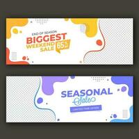 Season Biggest Sale Header Or Banner Design With Given Space For Product Image In Two Options. vector