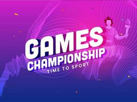 Time To Sport, Games Championship Concept With Faceless Athlete Holding Flaming Torch On Pink And Blue Abstract Waves Background. vector