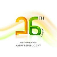 Stylish 26th January Font With Blurred Tricolor Waves On White Background For Happy Republic Day. vector