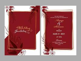 Boda invitación tarjeta o modelo diseño en rojo y blanco color. vector