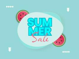 Summer Sale Poster Design With Watermelon Slice On Light Turquoise Background. vector