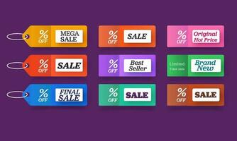 Colorful Different Sale Tags With Discount Offers On Purple Background. vector