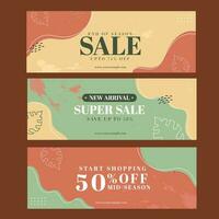 Sale Banner Or Header Design With Best Discount Offers In Three Options. vector