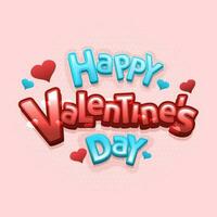 3D Happy Valentine's Day Text With Hearts In Blue And Red Color For Love Concept. vector