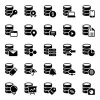 Glyph icons for Database server. vector