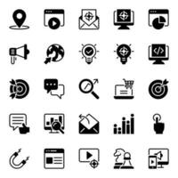 Glyph icons for Digital marketing. vector