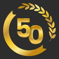 Golden 50 Number Around Ribbon With Laurel Wreath On Black Background. vector