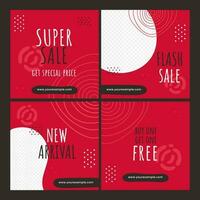 Set Of Sale Poster Or Template Design In Red And White Color. vector