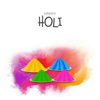 Holi Celebration Concept With Four Color Powder In Plates And Splashing Effect On White Background. vector