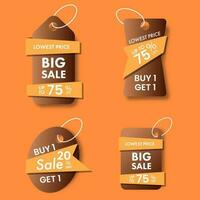 Big Sale Tags Collection With Different Discount Offers On Orange Background. vector