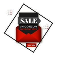 Sale Poster Design With Discount Offer And Open Envelope On White Background. vector