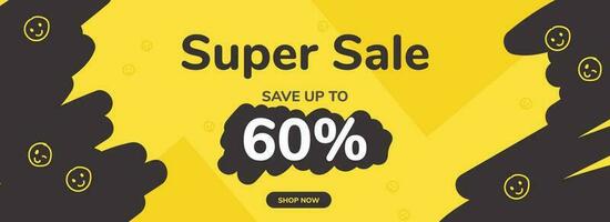 For Super Sale Header Or Banner Design In Yellow And Black Color. vector