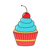 Sweet yummy cupcake with cream and cherry. Pop art element. vector