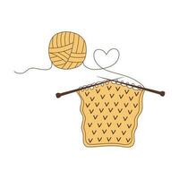 Knitting with needles and ball of yarn. Handmade clothes. Hand drawn illustration in doodle style. vector