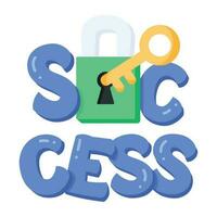 A flat sticker of success key vector