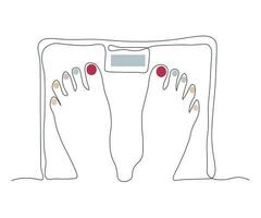 abstract Feet Stand on Floor Scales, Weighing Continuous One Line Drawing vector