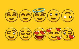 conjunto de linda amarillo emoji con contorno estilo vector