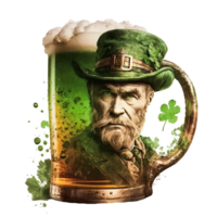 Saint Patrick's Day. Leprechaun with a pint of beer png