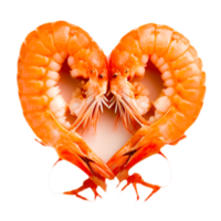 Heart shaped shrimp with lime and herbs on transparent background png