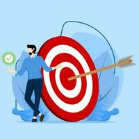 concept Business goals, goals or targets, goals and resolutions to achieve success, aspirations and motivation to achieve goals, confident businessman standing with arrows on target on archery targets vector