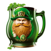 ai generatief heilige Patrick dag elf van Ierse folklore met mok van groen bier png