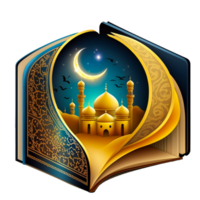 Quran Islamic holy book with mosque png