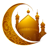 golden Islamic mosque with moon png