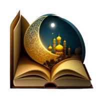 ai generativ schön Koran mit Halbmond Mond png