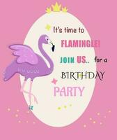 birthday party  invite with cute vector flamingo