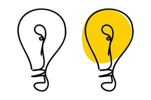 Two light bulbs line doodle icons vector illustration