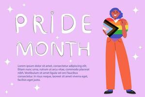 póster con personaje participación lgbtq bandera corazón vector ilustración