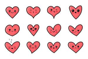 Kawaii cute pink hearts character emotion. Cartoon vector illustration.