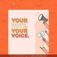 Your Vote, Your Voice Font With Protesters Hands On Pink And Orange Background. vector